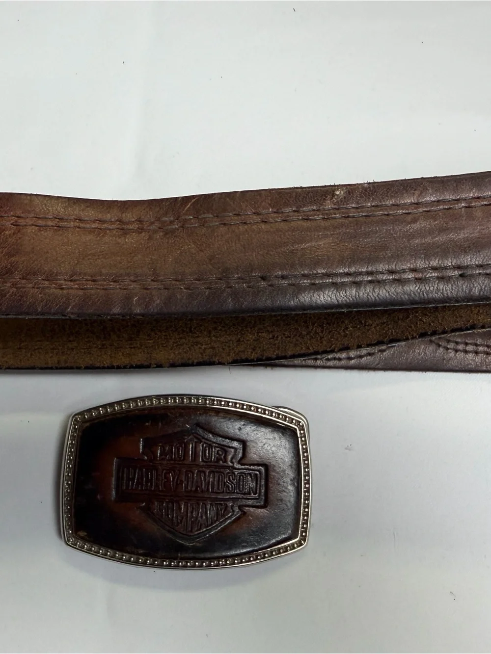Vintage Harley-Davidson Brown Leather Belt & Detachable Stamped Leather Buckle